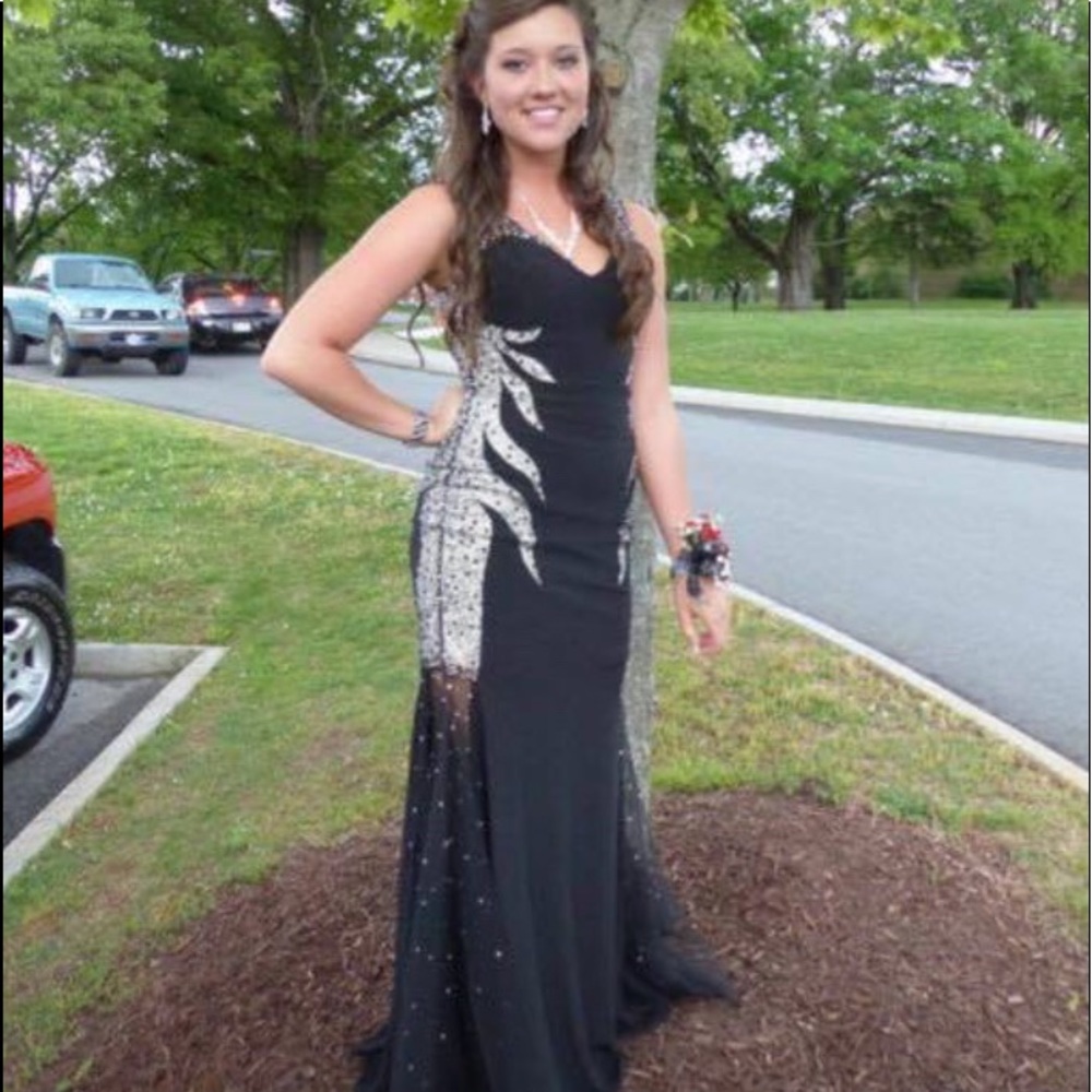 Black prom dress with silver sequins